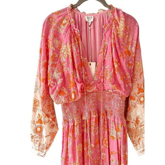 NWT Hemant and Nandita Sidra Maxi Dress, Pink Cotton Long Sleeve Size Small - Picture 5 of 13